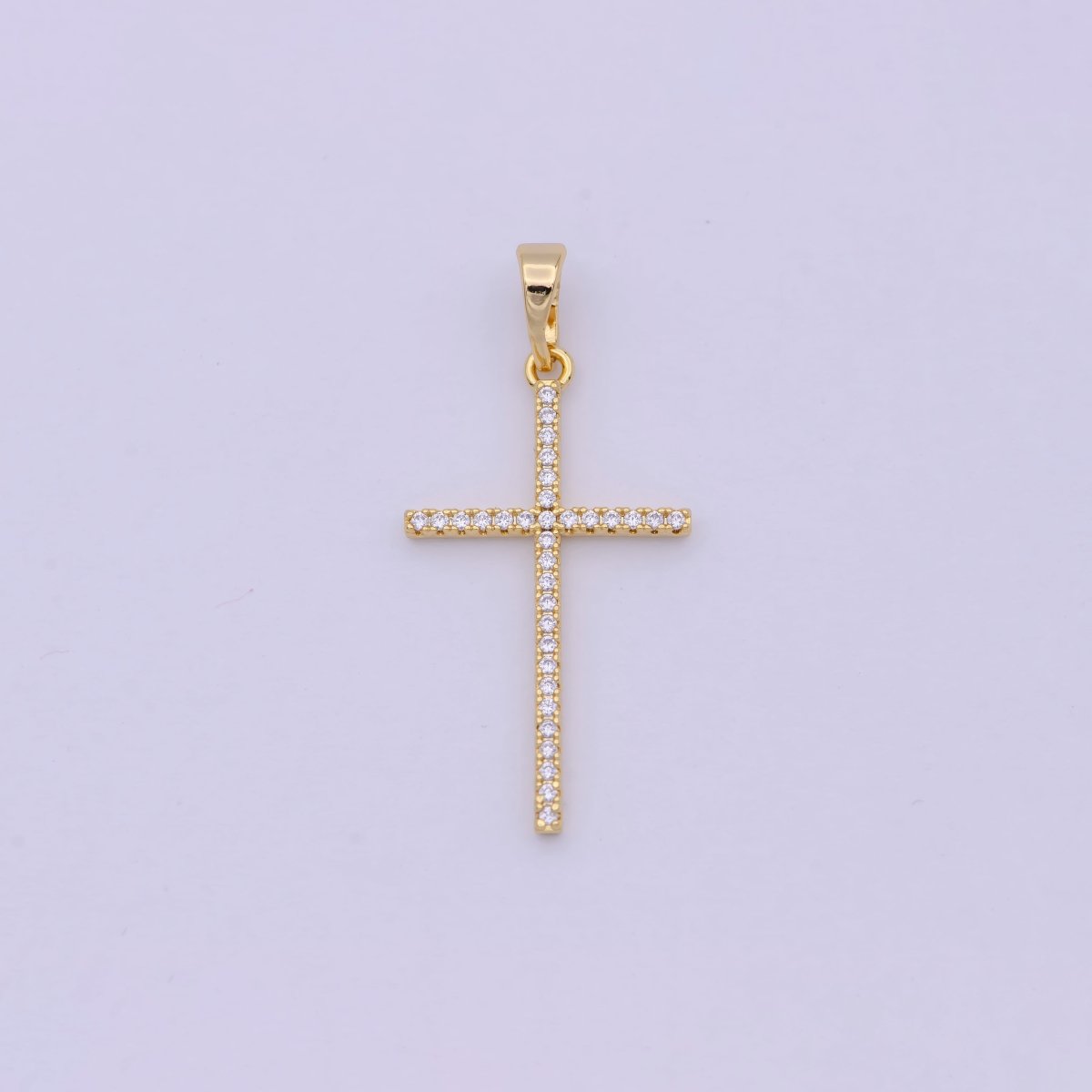 White, 14K Gold Filled Minimalist 34mm Micro Paved CZ Latin Religious Cross Pendant H-018 H-022 H-136 I-010