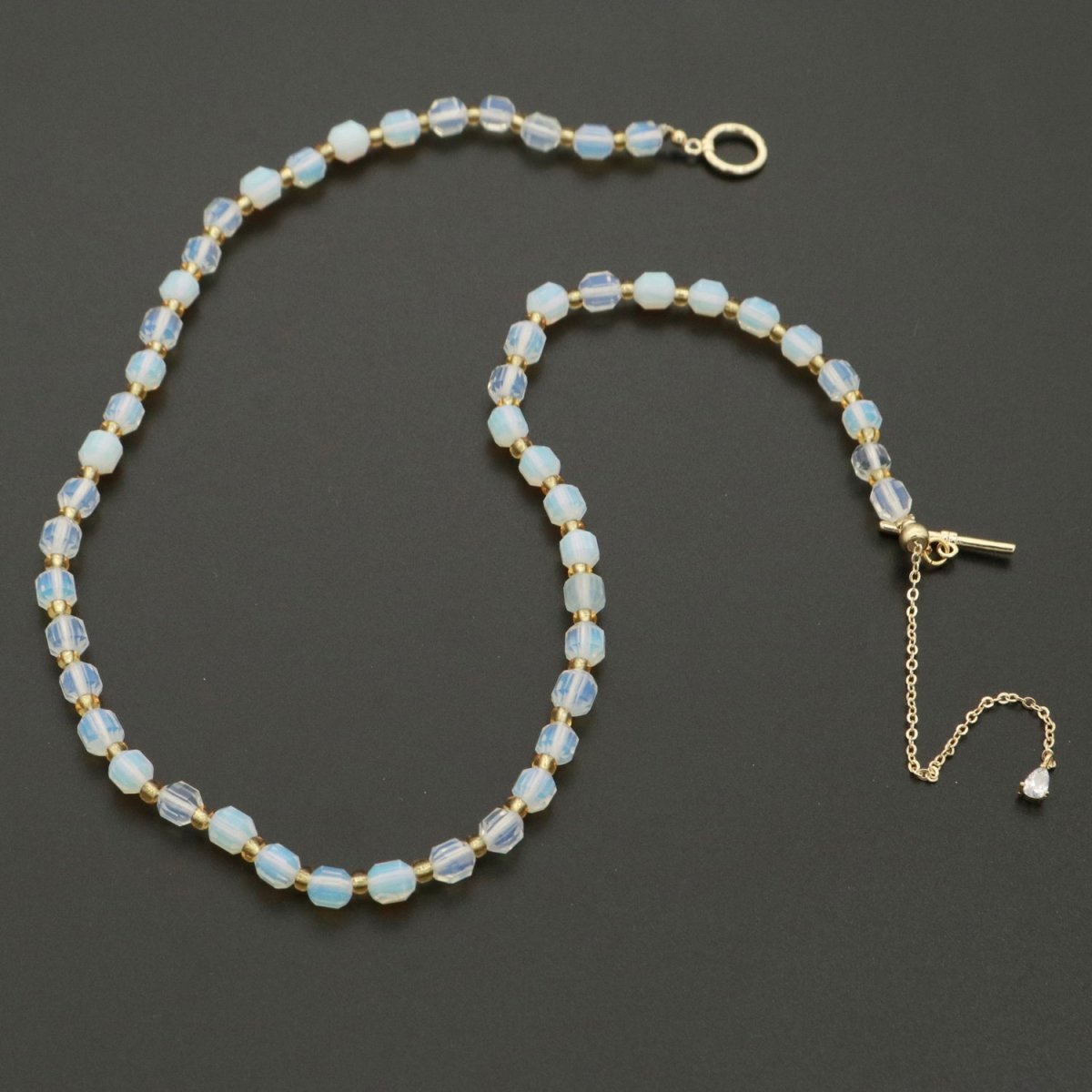 White Agate Bead Necklace 5.6mm Beads Mini White Agate stone Bead Necklace 16.5" necklace with Toggle Clasp | WA-252 Clearance Pricing
