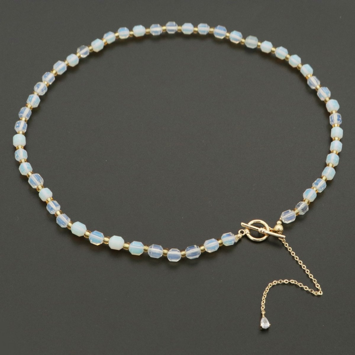 White Agate Bead Necklace 5.6mm Beads Mini White Agate stone Bead Necklace 16.5" necklace with Toggle Clasp | WA-252 Clearance Pricing