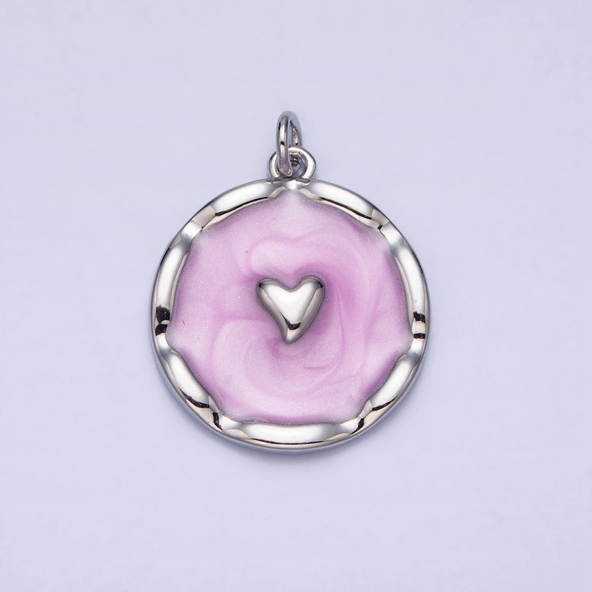 White, Blue, Pink Sparkly Enamel Heart Round Charm in Gold & Silver | AC633 - AC638