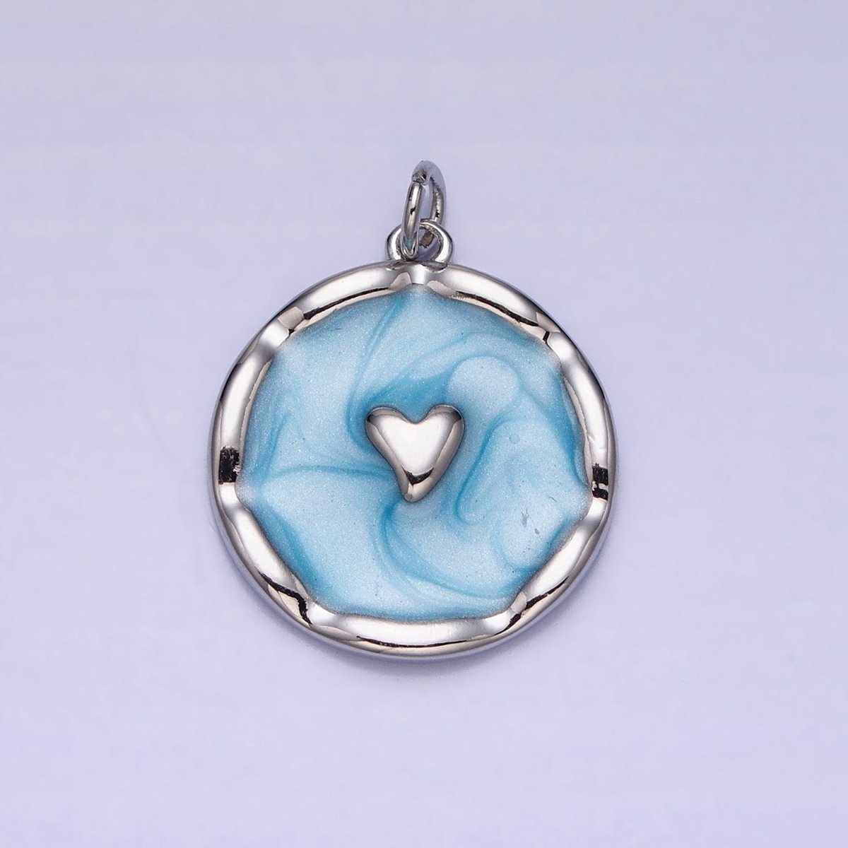 White, Blue, Pink Sparkly Enamel Heart Round Charm in Gold & Silver | AC633 - AC638