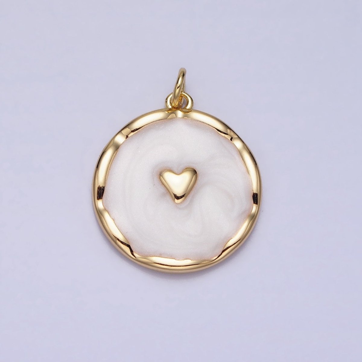 White, Blue, Pink Sparkly Enamel Heart Round Charm in Gold & Silver | AC633 - AC638