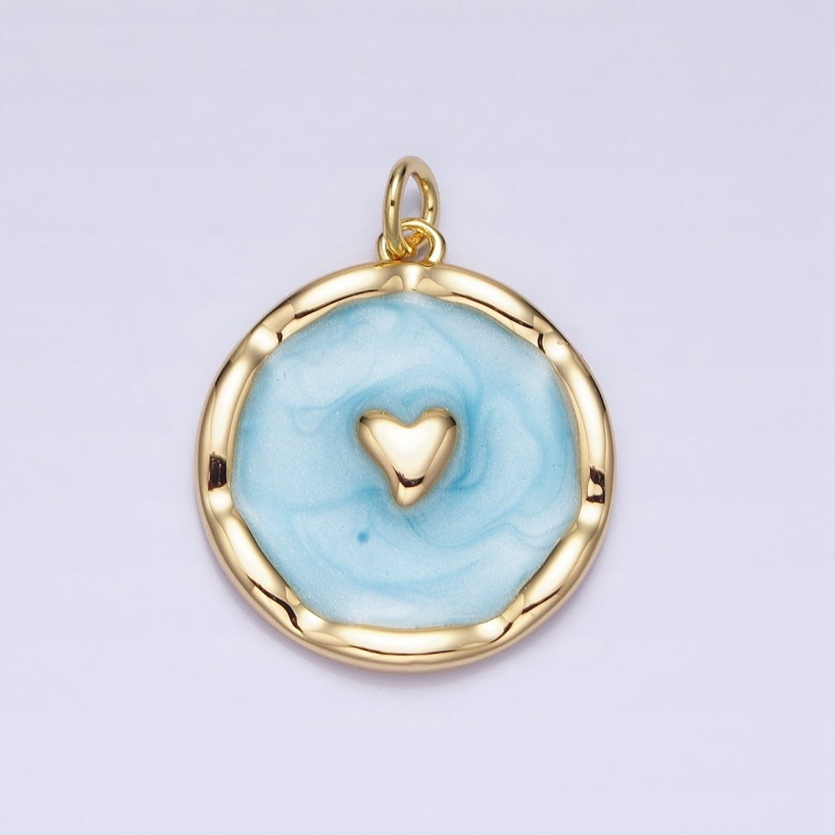White, Blue, Pink Sparkly Enamel Heart Round Charm in Gold & Silver | AC633 - AC638