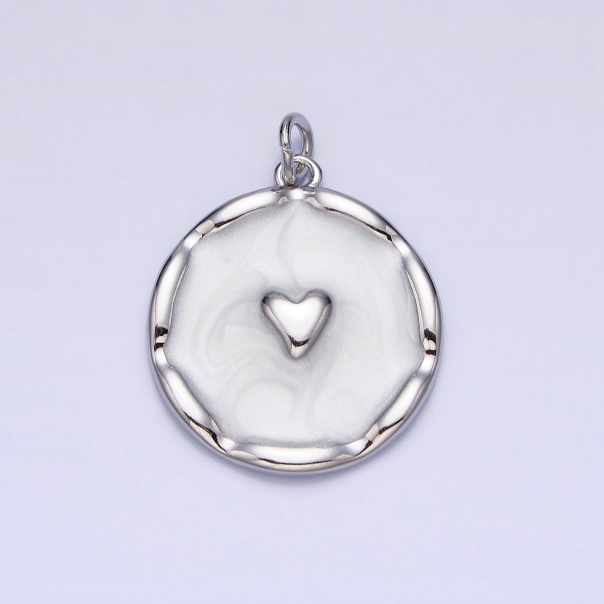 White, Blue, Pink Sparkly Enamel Heart Round Charm in Gold & Silver | AC633 - AC638