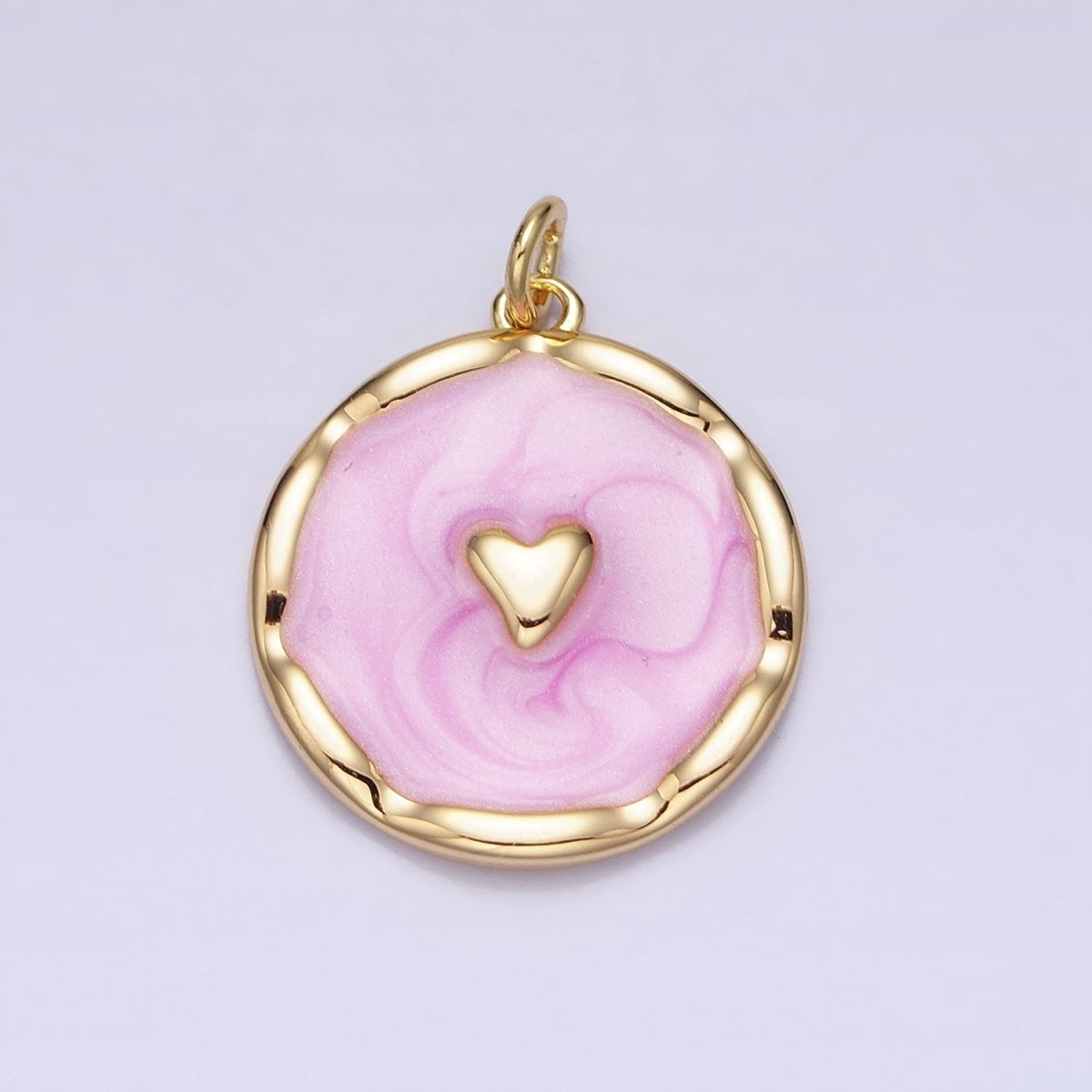 White, Blue, Pink Sparkly Enamel Heart Round Charm in Gold & Silver | AC633 - AC638