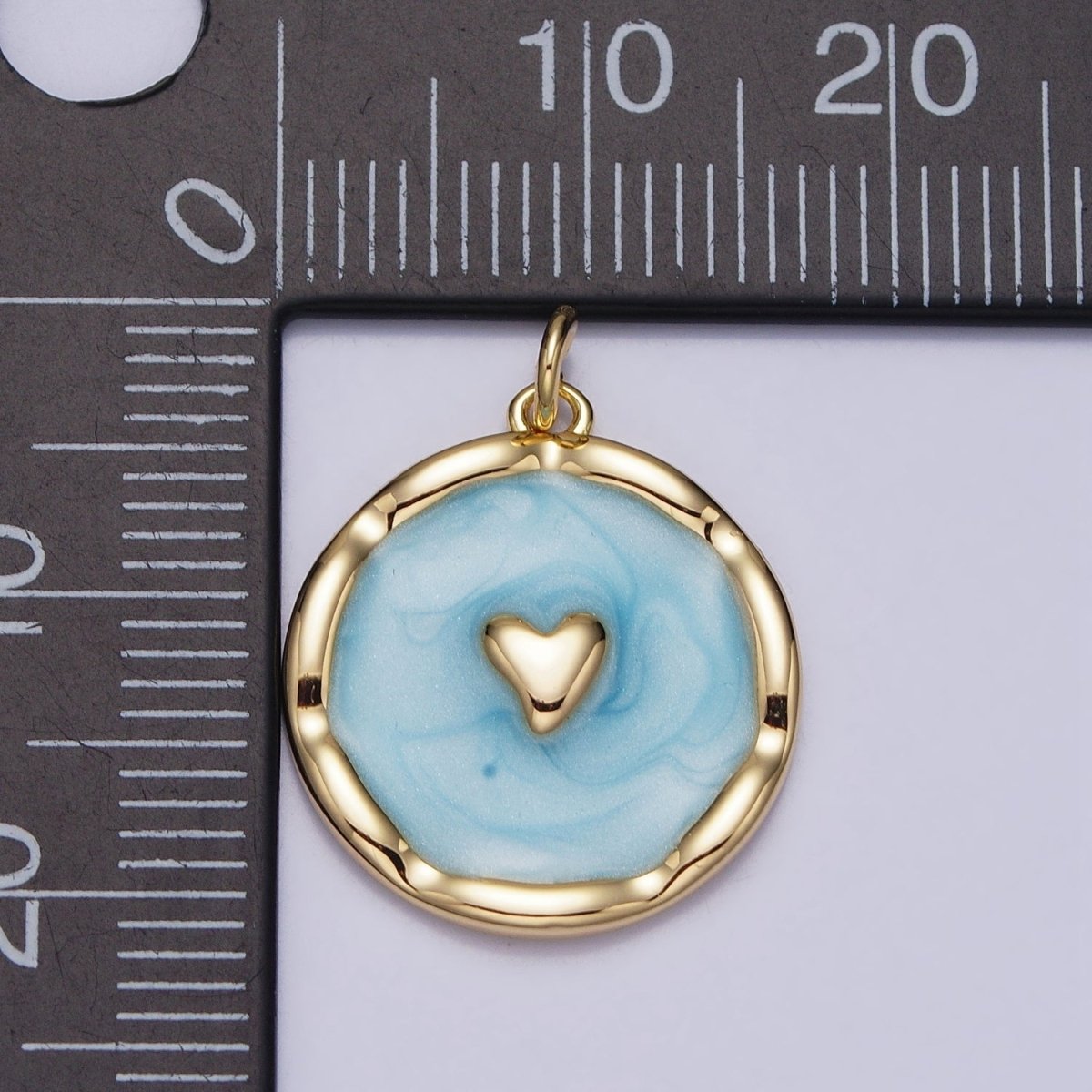 White, Blue, Pink Sparkly Enamel Heart Round Charm in Gold & Silver | AC633 - AC638
