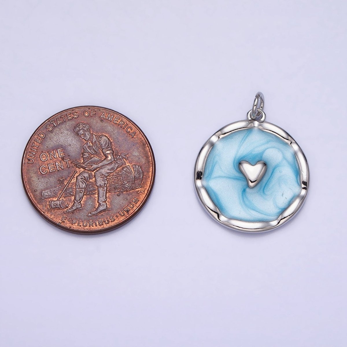 White, Blue, Pink Sparkly Enamel Heart Round Charm in Gold & Silver | AC633 - AC638