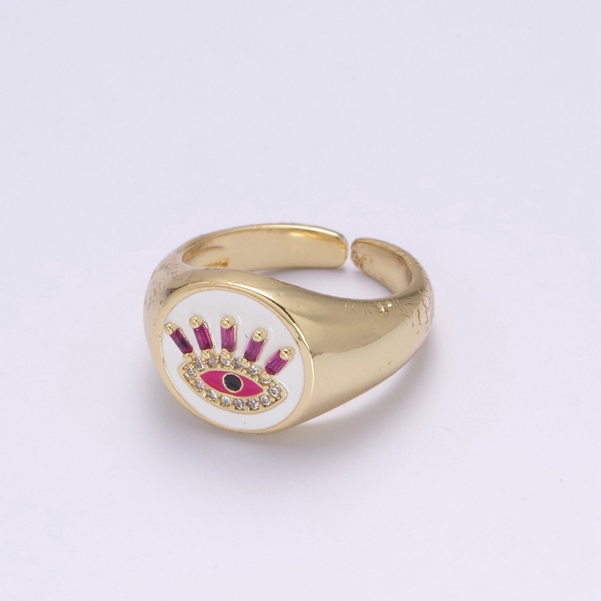 White Dome Evil Eye Ring, Protection Ring, Cubic Zirconia Eye Ring Amulet Boho Statement Jewelry U-201 ~ U-206