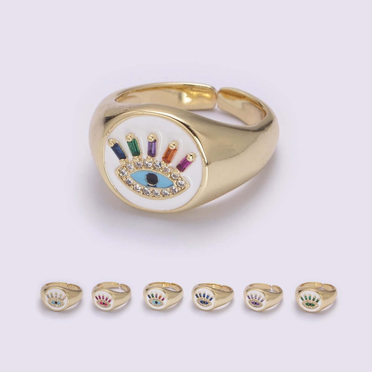 White Dome Evil Eye Ring, Protection Ring, Cubic Zirconia Eye Ring Amulet Boho Statement Jewelry U-201 ~ U-206