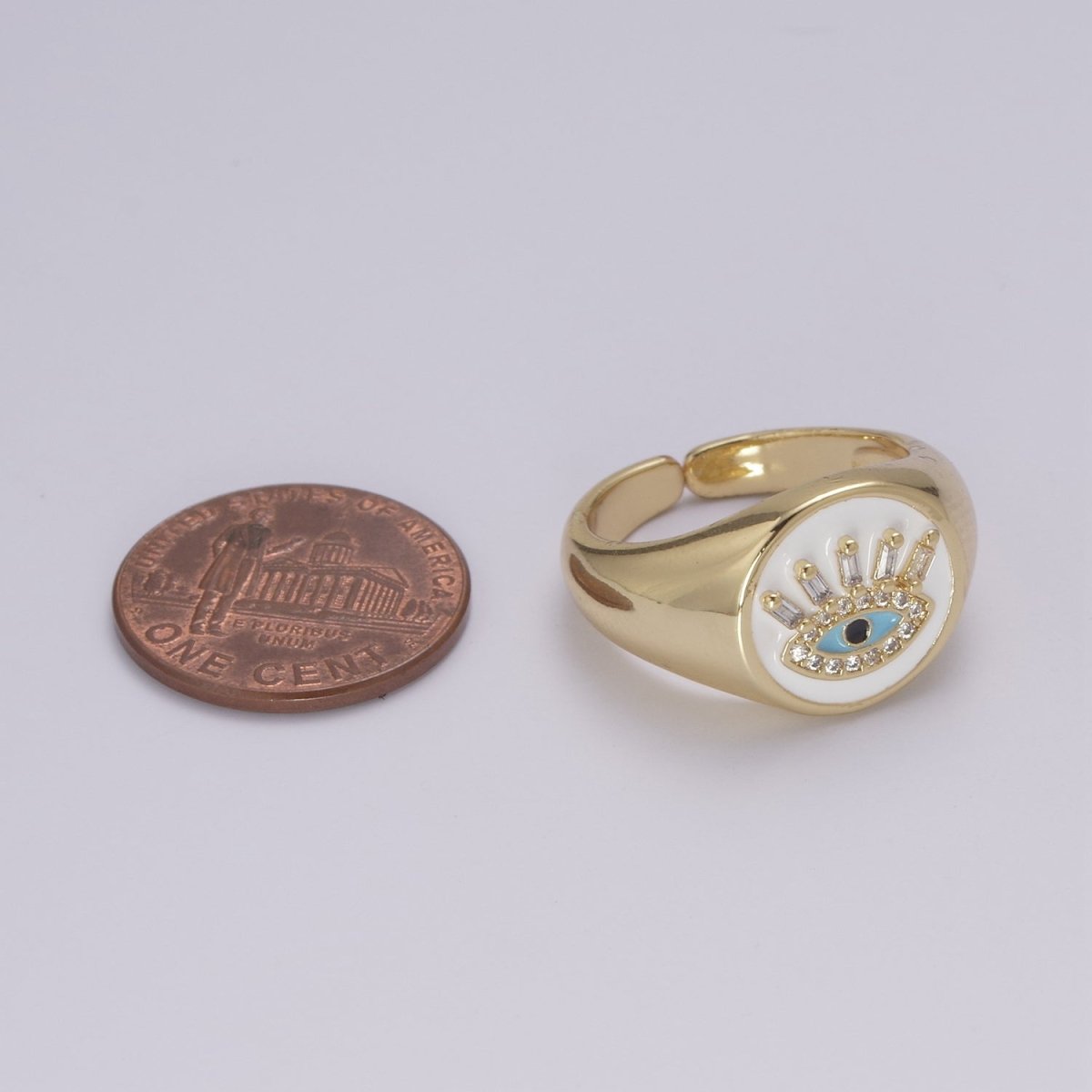 White Dome Evil Eye Ring, Protection Ring, Cubic Zirconia Eye Ring Amulet Boho Statement Jewelry U-201 ~ U-206