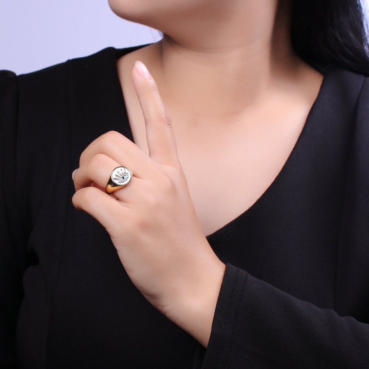 White Dome Evil Eye Ring, Protection Ring, Cubic Zirconia Eye Ring Amulet Boho Statement Jewelry U-201 ~ U-206