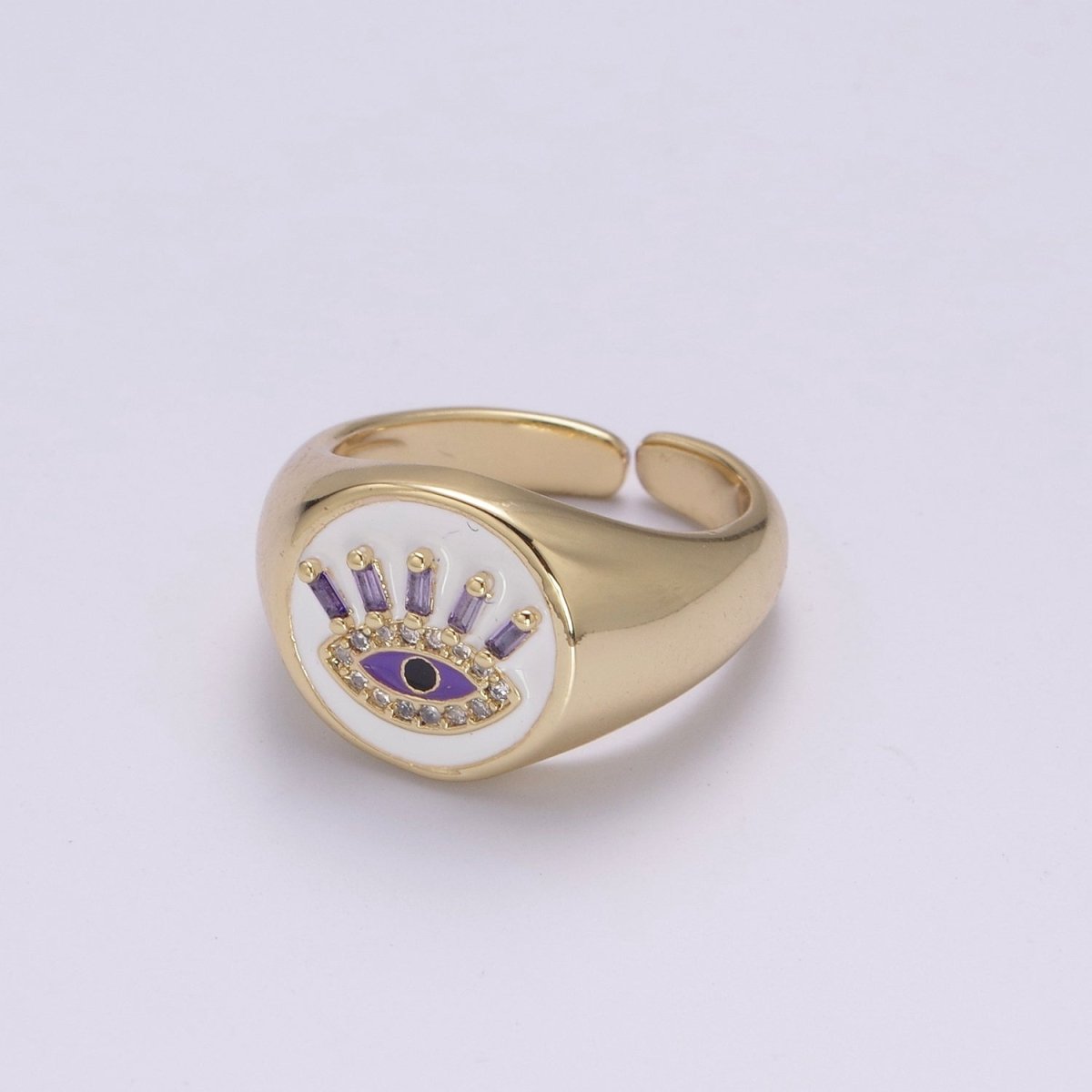 White Dome Evil Eye Ring, Protection Ring, Cubic Zirconia Eye Ring Amulet Boho Statement Jewelry U-201 ~ U-206
