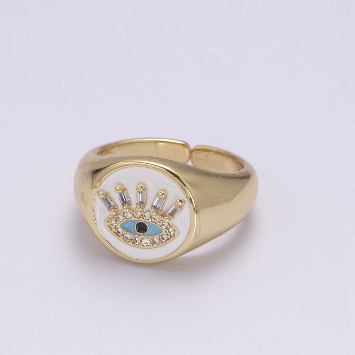 White Dome Evil Eye Ring, Protection Ring, Cubic Zirconia Eye Ring Amulet Boho Statement Jewelry U-201 ~ U-206