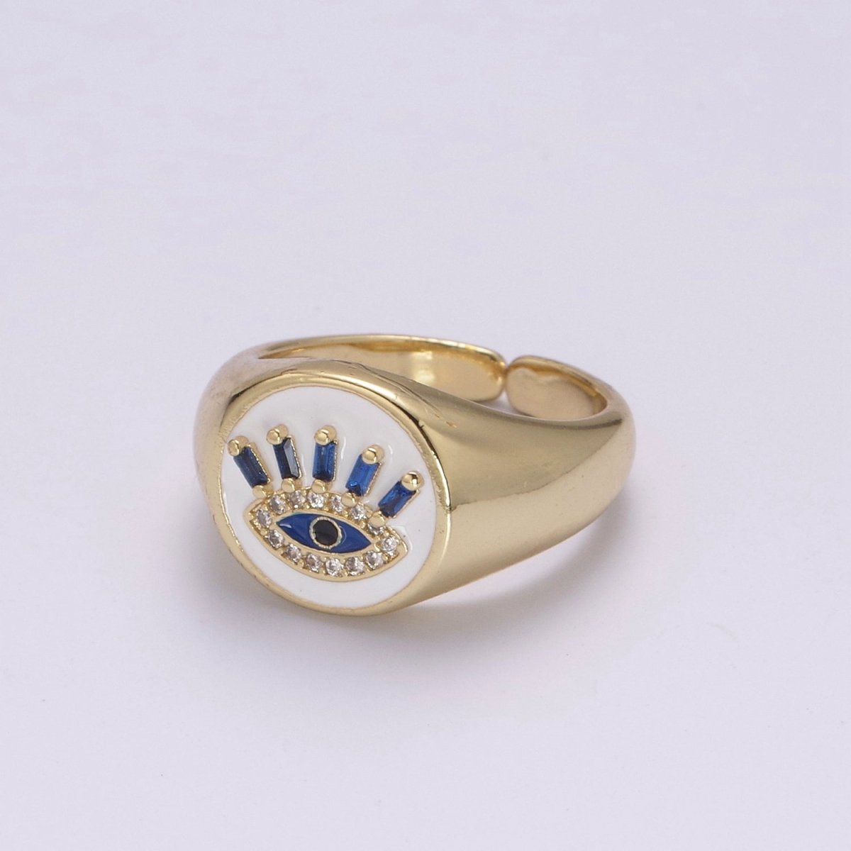 White Dome Evil Eye Ring, Protection Ring, Cubic Zirconia Eye Ring Amulet Boho Statement Jewelry U-201 ~ U-206