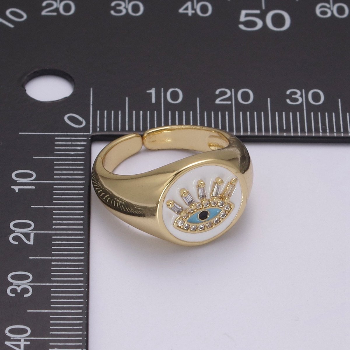 White Dome Evil Eye Ring, Protection Ring, Cubic Zirconia Eye Ring Amulet Boho Statement Jewelry U-201 ~ U-206