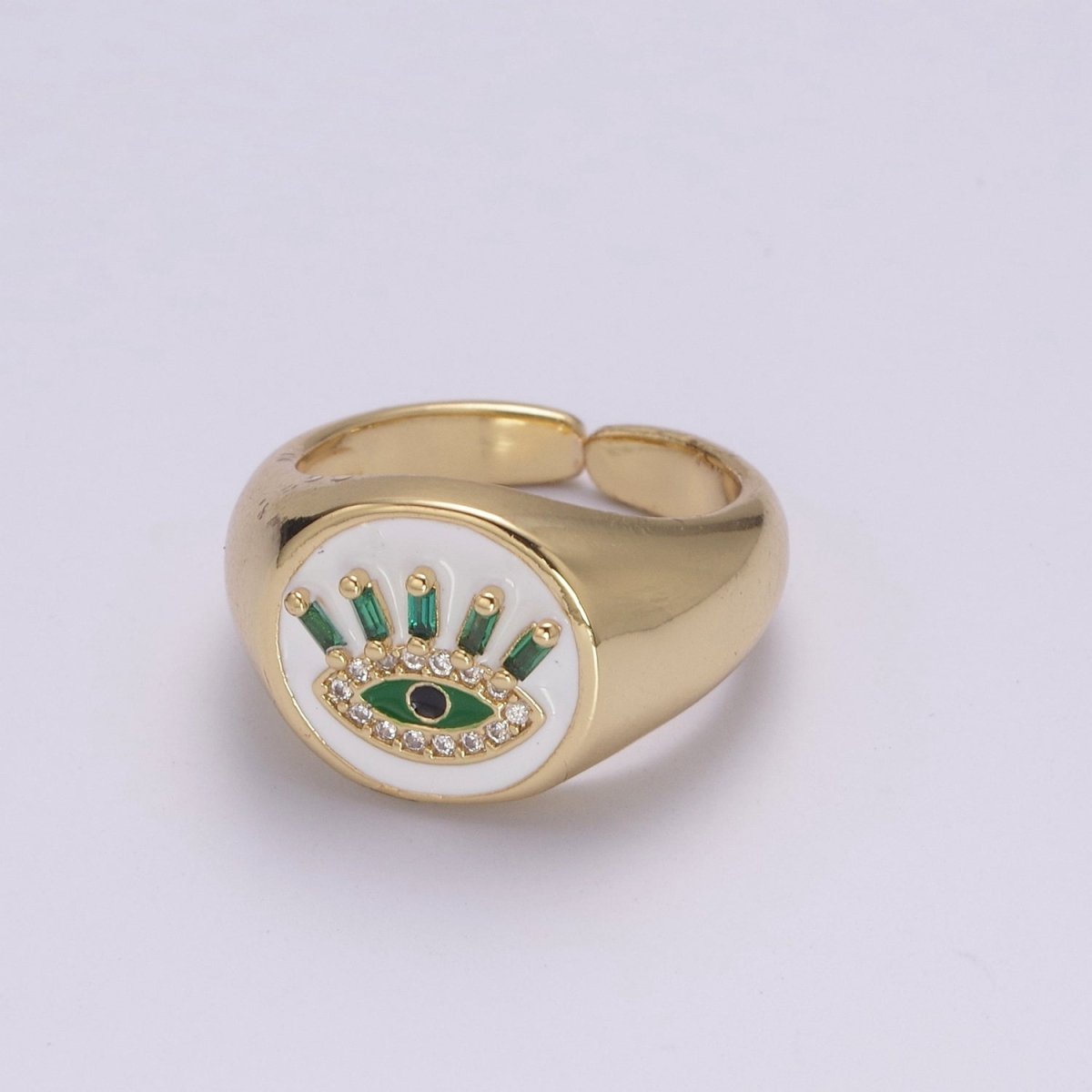 White Dome Evil Eye Ring, Protection Ring, Cubic Zirconia Eye Ring Amulet Boho Statement Jewelry U-201 ~ U-206