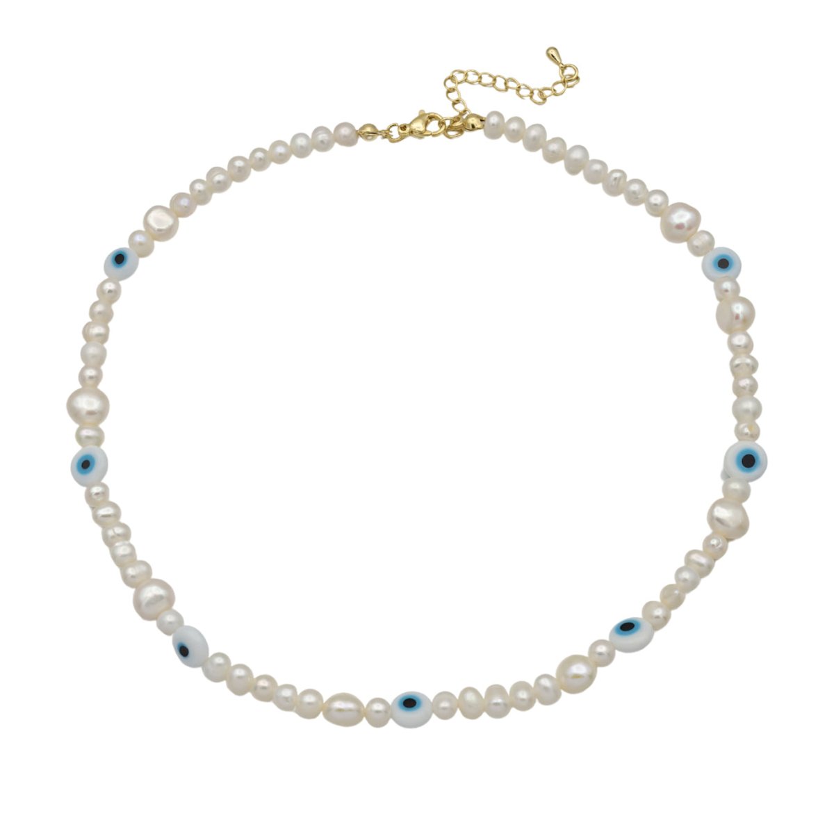 White Evil Eye Beaded Choker Necklace for Women Freshwater Pearl Choker Necklace Boho Handmade 18K Gold Filled Y2K Jewelry | WA-1029 Clearance Pricing