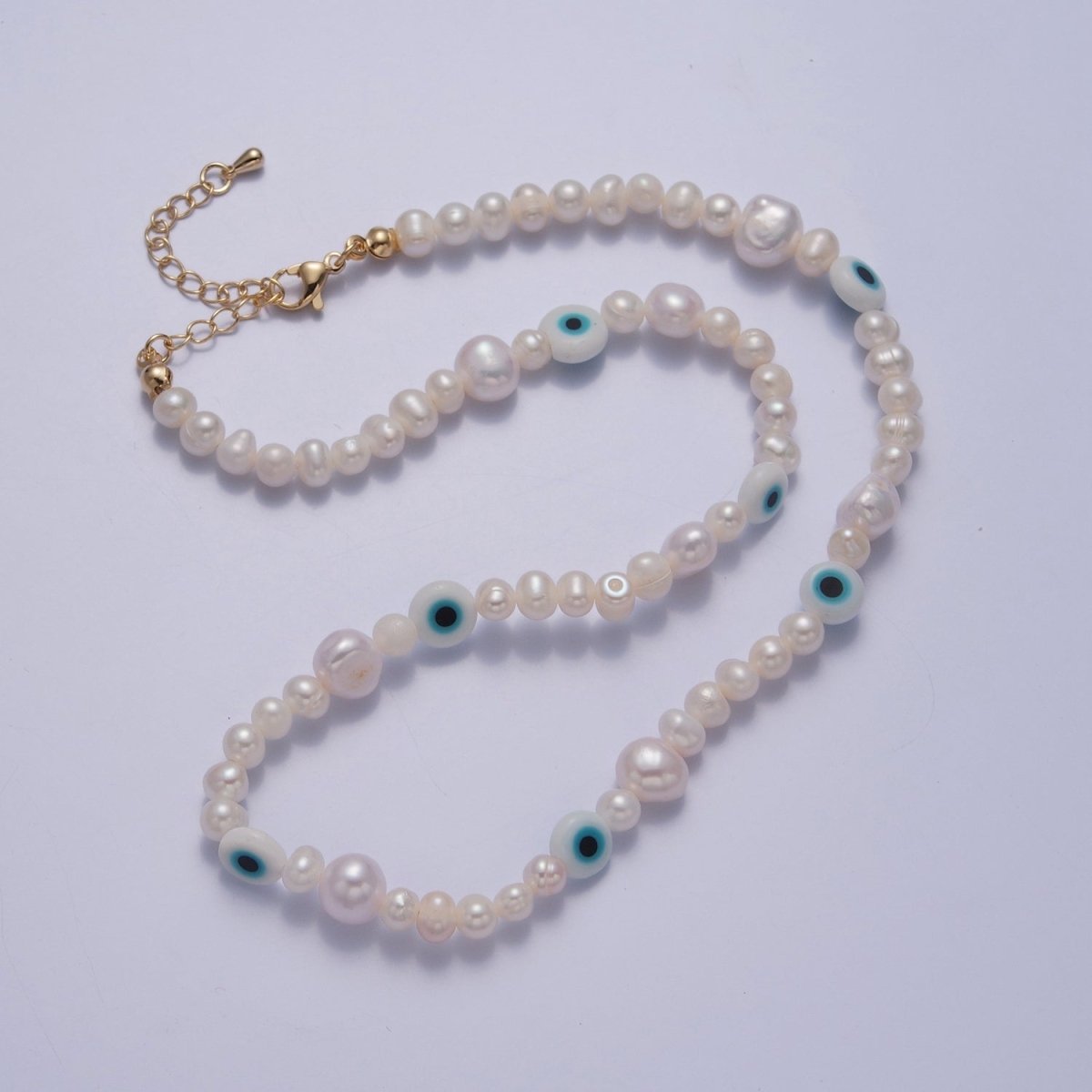 White Evil Eye Beaded Choker Necklace for Women Freshwater Pearl Choker Necklace Boho Handmade 18K Gold Filled Y2K Jewelry | WA-1029 Clearance Pricing