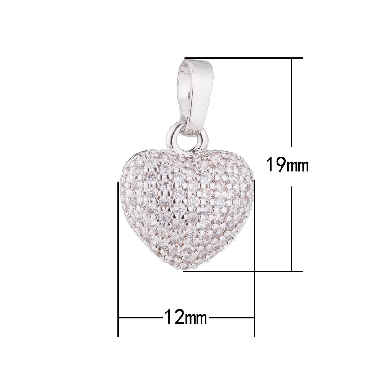 White gold fill Heart Love 3D charm Romantic Gifts DIY Craft Cute Cubic Zirconia Necklace Pendant Bead Bails Findings for Jewelry Making H-322 - DLUXCA