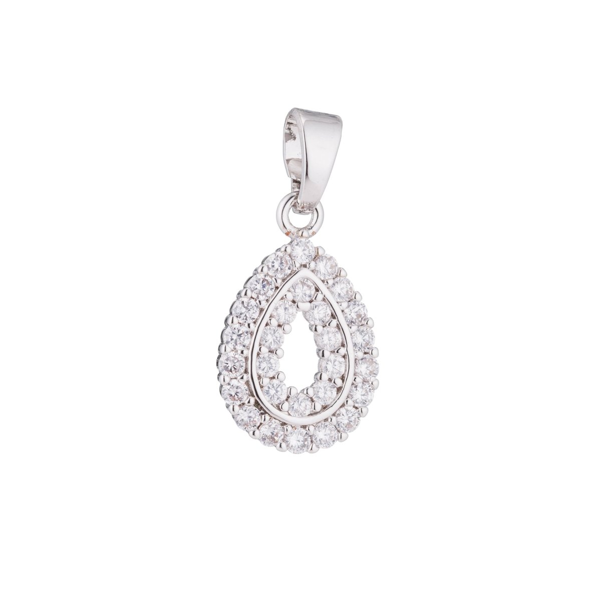 White Gold Fill Silver Tear Drop Pear Shape Dangle Style DIY Cubic Zirconia Necklace Pendant Charm Bead Bails Findings for Jewelry Making H-006 - DLUXCA