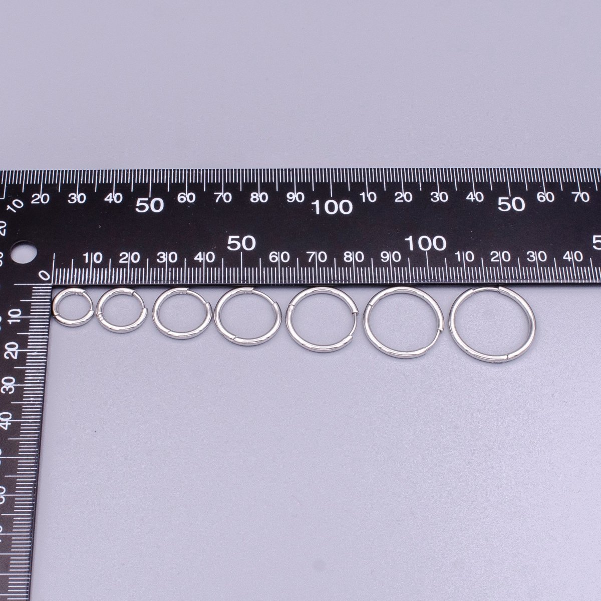 White Gold Filled 11mm, 13mm, 15mm, 17mm, 19mm, 21mm, 23mm Silver Minimalist Huggie Endless Hoop Earrings | AD1536 - AD1542 - DLUXCA