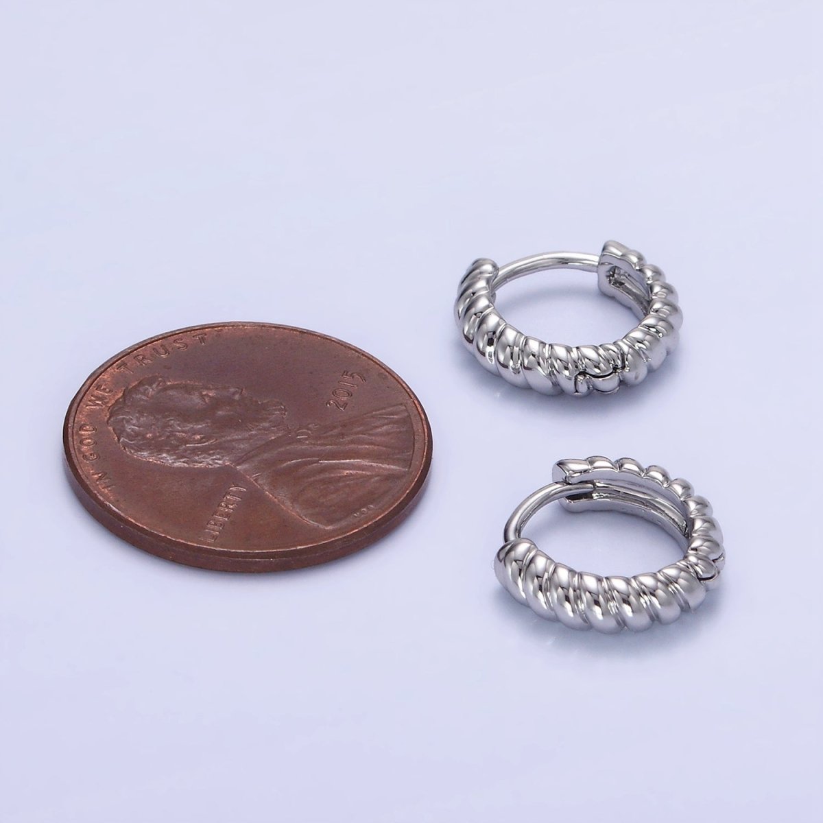 White Gold Filled 12mm Croissant Cartilage Minimalist Huggie Earrings | AB1269 - DLUXCA