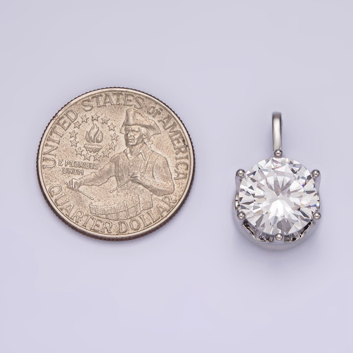 White Gold Filled 15mm, 21mm Clear Cubic Zirconia Round Solitaire Silver Pendant | N1817 N1818