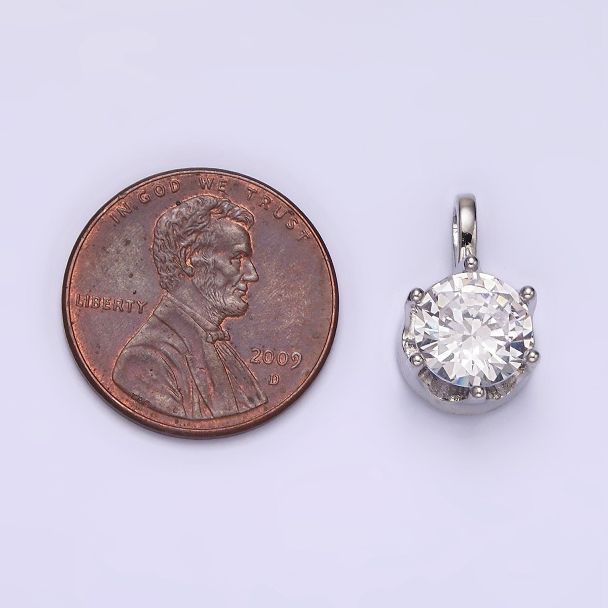White Gold Filled 15mm, 21mm Clear Cubic Zirconia Round Solitaire Silver Pendant | N1817 N1818