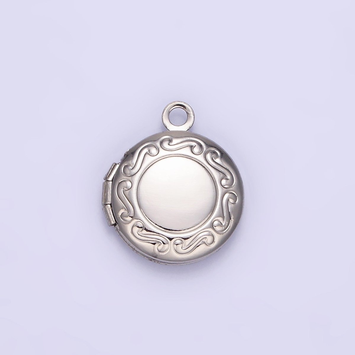 White Gold Filled 16mm Curved Engraved Round Locket Charm in Gold & Silver | H357