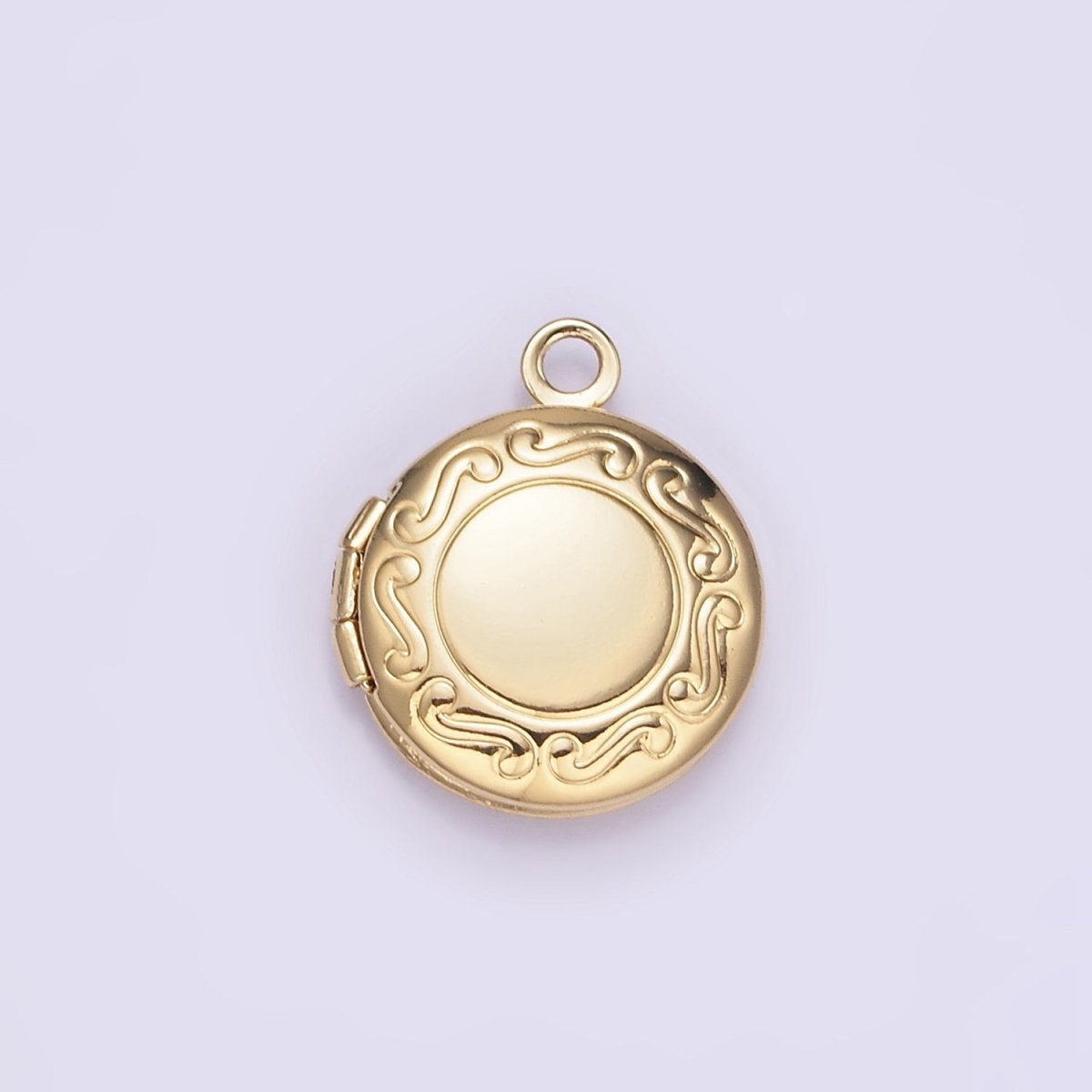 White Gold Filled 16mm Curved Engraved Round Locket Charm in Gold & Silver | H357