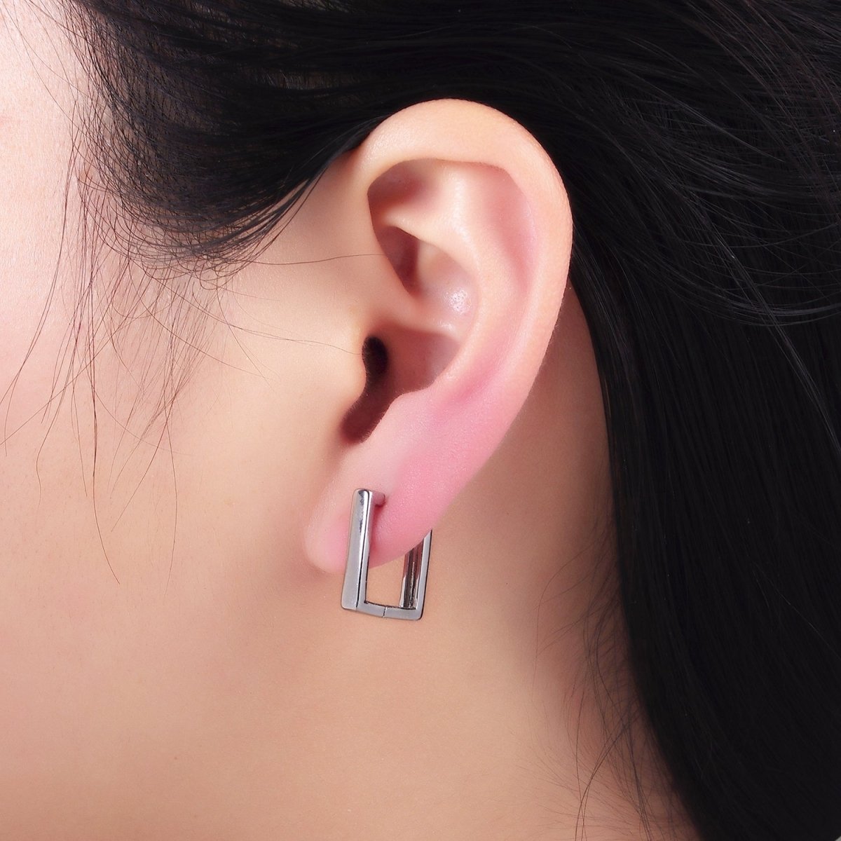 White Gold Filled 16mm Rectangle Huggie Earrings | AB1321 - DLUXCA