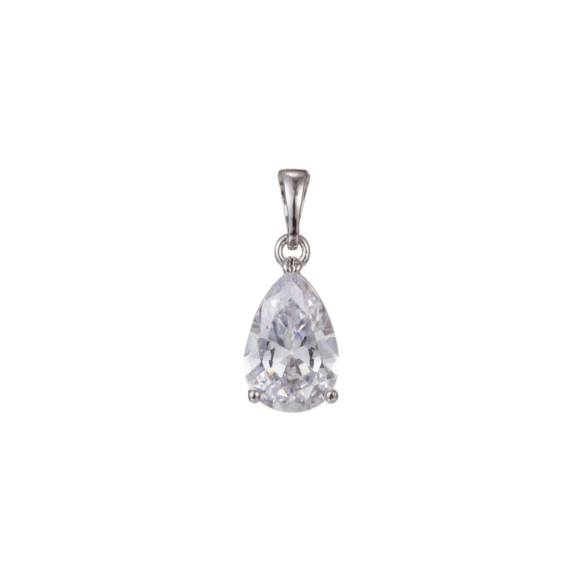 White Gold Filled 20mm Clear CZ Teardrop Bezel Pendant | I466 - DLUXCA