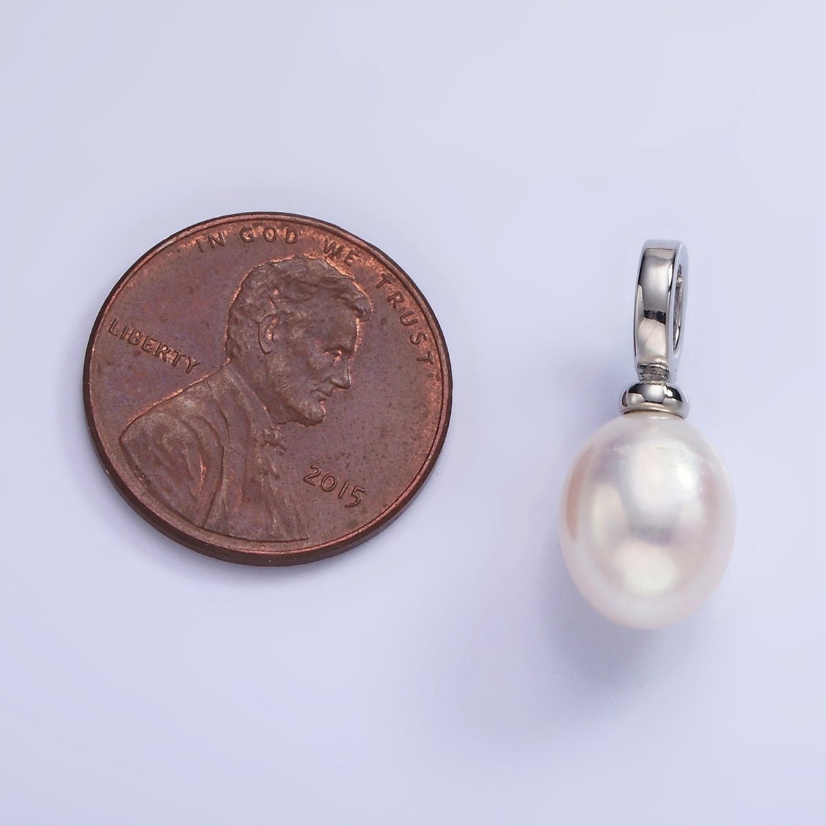 White Gold Filled 20mm Freshwater Pearl Drop Snap Latch Bail Pendant | P1698 - DLUXCA