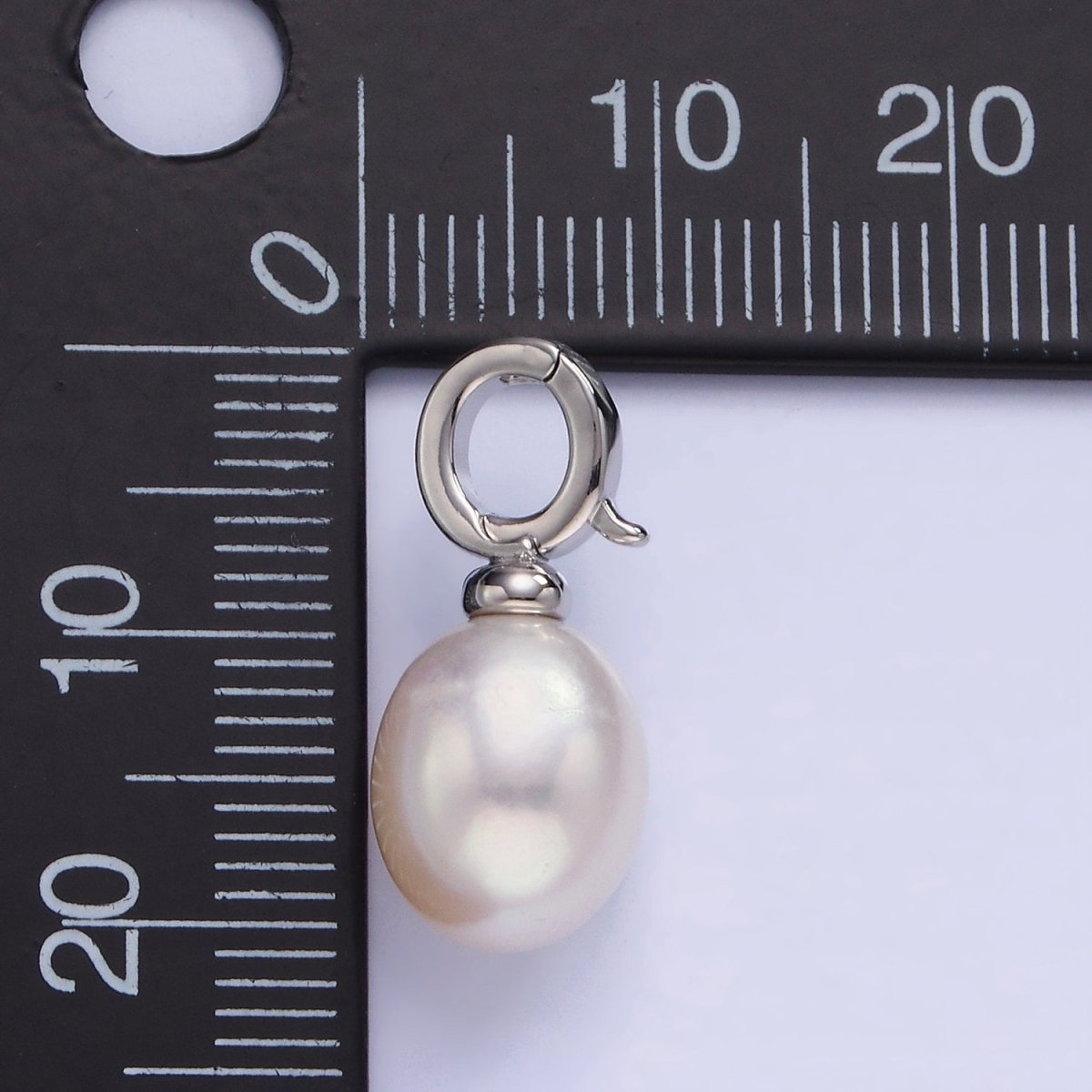 White Gold Filled 20mm Freshwater Pearl Drop Snap Latch Bail Pendant | P1698 - DLUXCA
