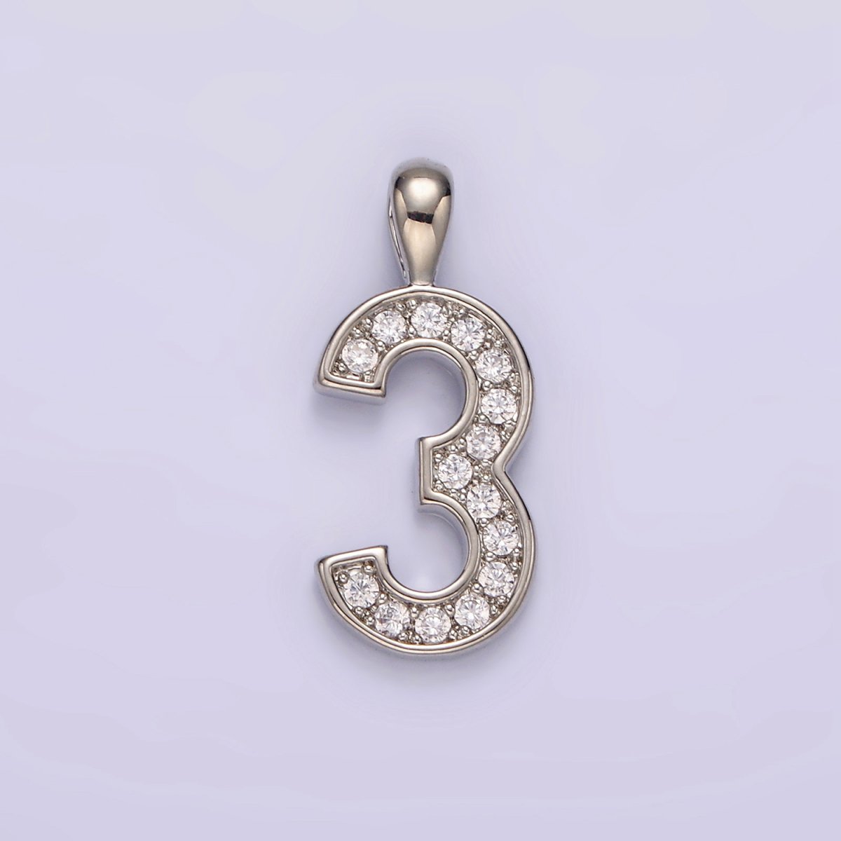 White Gold Filled 21.5mm Clear Micro Paved CZ Number 0-9 Pendant | N1246 - N1255
