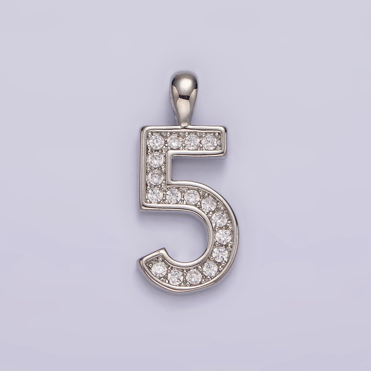 White Gold Filled 21.5mm Clear Micro Paved CZ Number 0-9 Pendant | N1246 - N1255