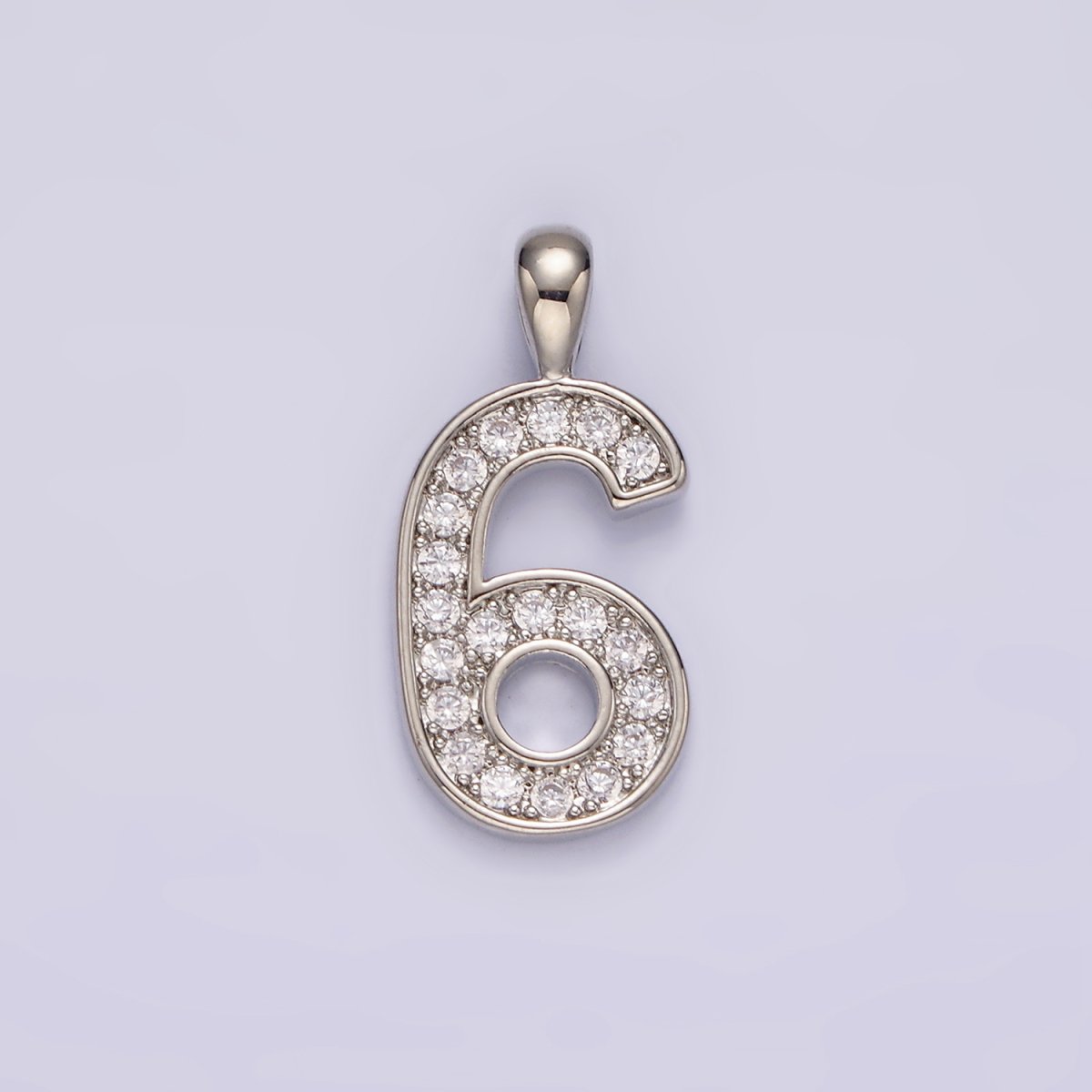 White Gold Filled 21.5mm Clear Micro Paved CZ Number 0-9 Pendant | N1246 - N1255