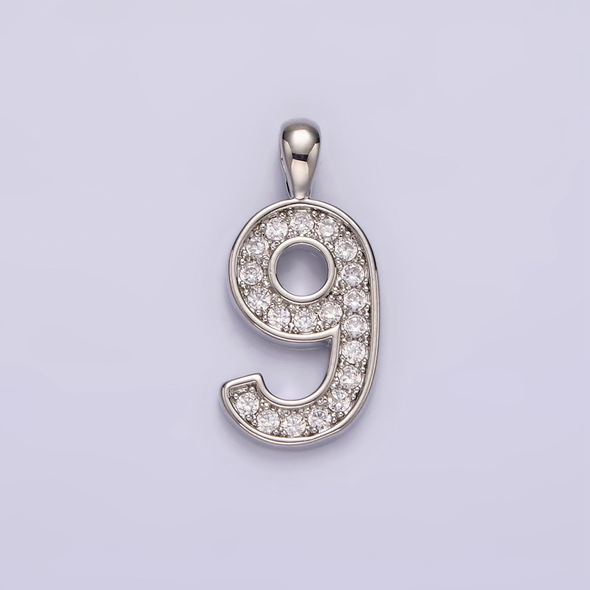 White Gold Filled 21.5mm Clear Micro Paved CZ Number 0-9 Pendant | N1246 - N1255
