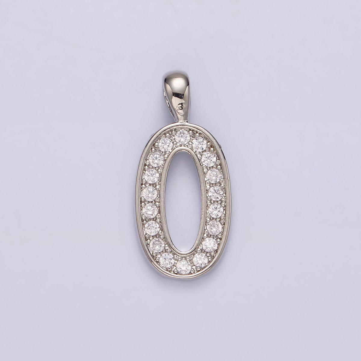 White Gold Filled 21.5mm Clear Micro Paved CZ Number 0-9 Pendant | N1246 - N1255