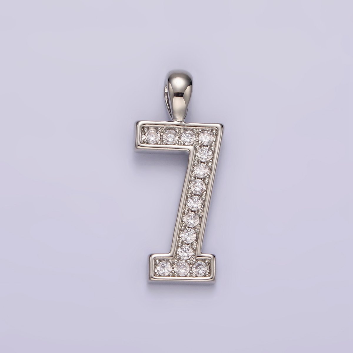 White Gold Filled 21.5mm Clear Micro Paved CZ Number 0-9 Pendant | N1246 - N1255
