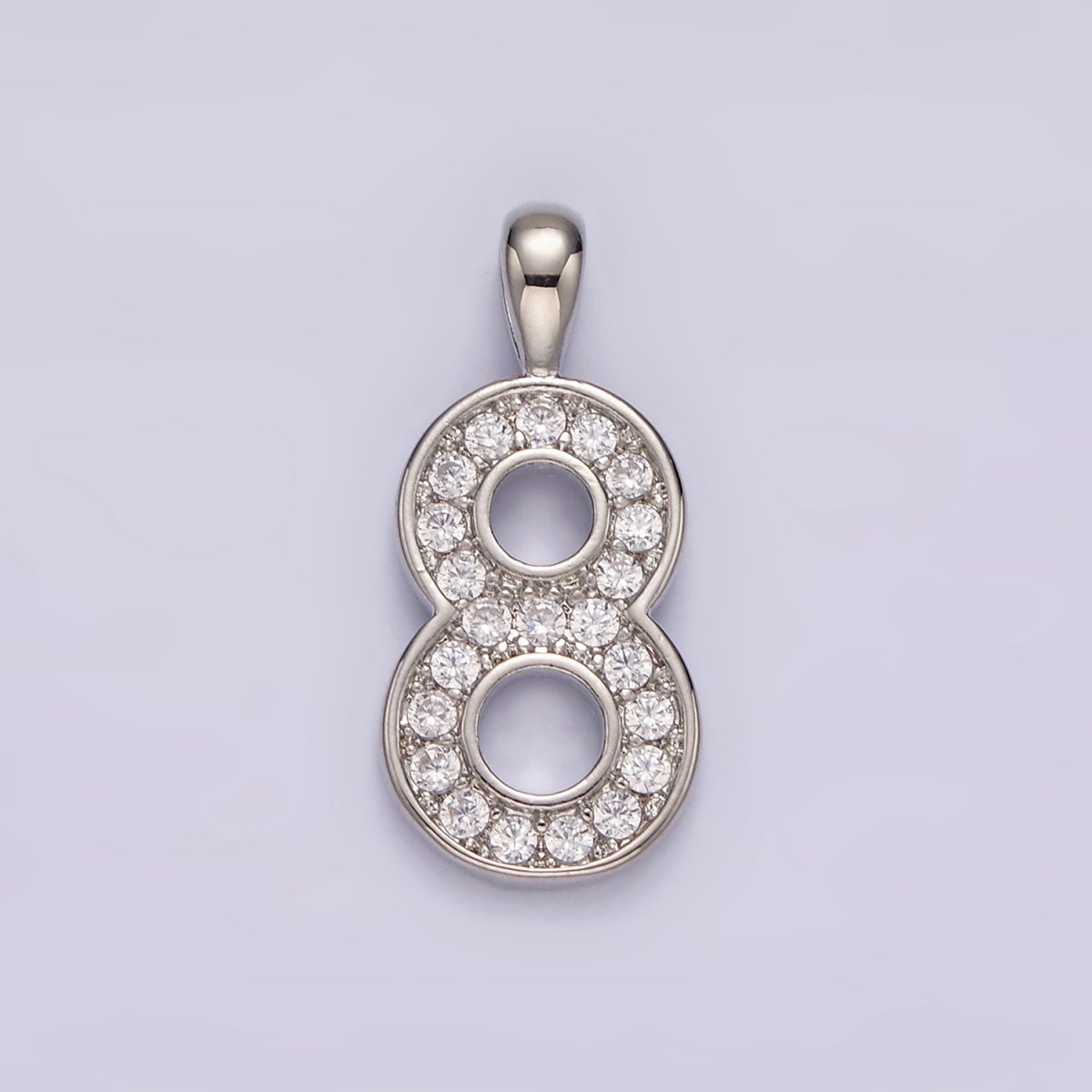 White Gold Filled 21.5mm Clear Micro Paved CZ Number 0-9 Pendant | N1246 - N1255