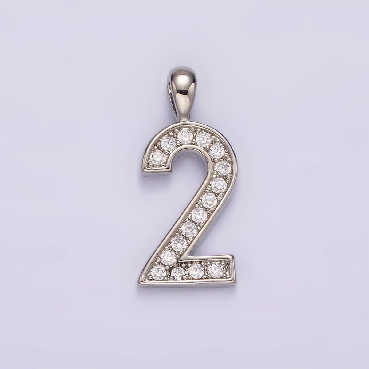 White Gold Filled 21.5mm Clear Micro Paved CZ Number 0-9 Pendant | N1246 - N1255