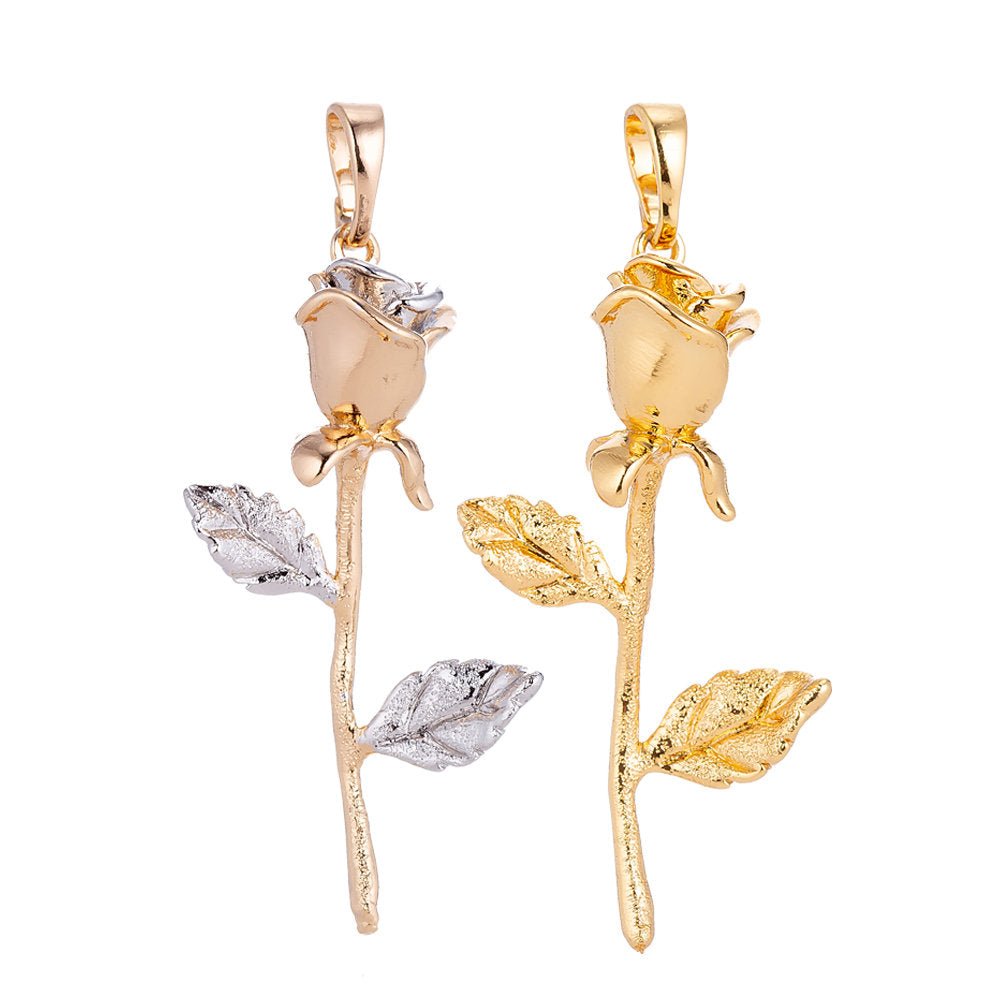 White Gold Filled / 24K Yellow Gold Fill Rose Gold Flower Charm Floral, Belle Layered Necklace Pendant Bails for Jewelry Making H-653 I-126
