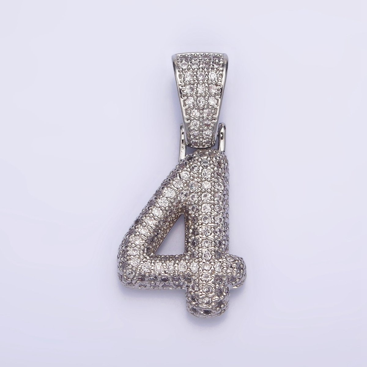 White Gold Filled 25mm Number 0-9 Dome Clear Micro Paved CZ Pendant | AA705 - AA714
