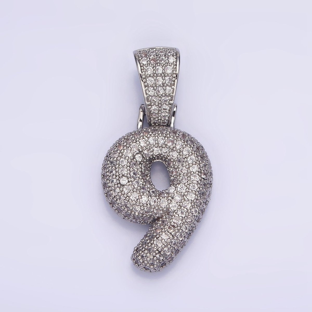 White Gold Filled 25mm Number 0-9 Dome Clear Micro Paved CZ Pendant | AA705 - AA714
