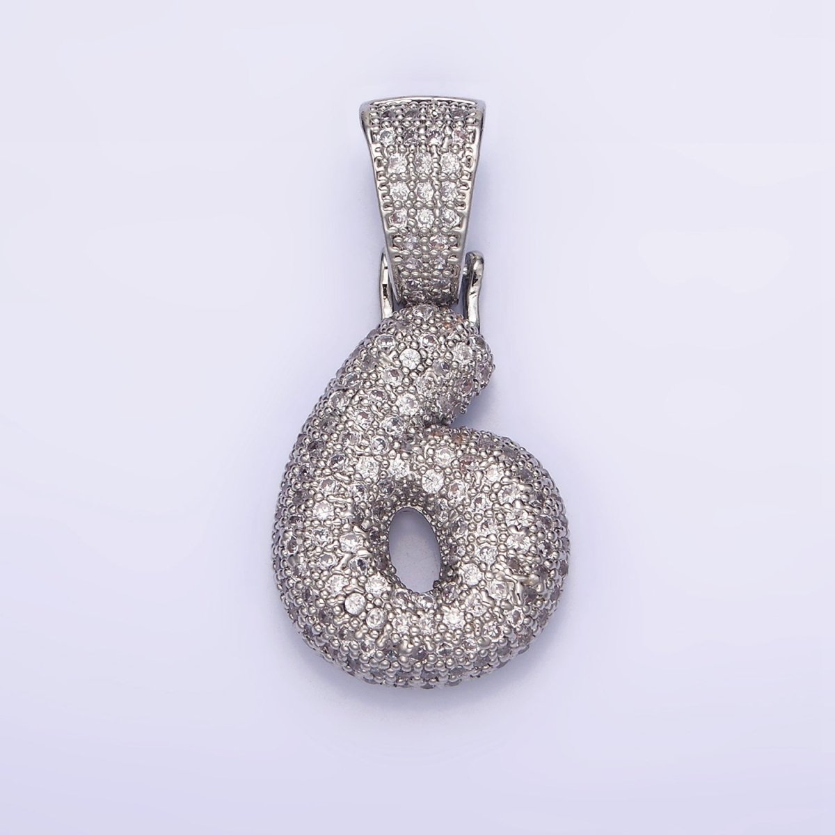 White Gold Filled 25mm Number 0-9 Dome Clear Micro Paved CZ Pendant | AA705 - AA714