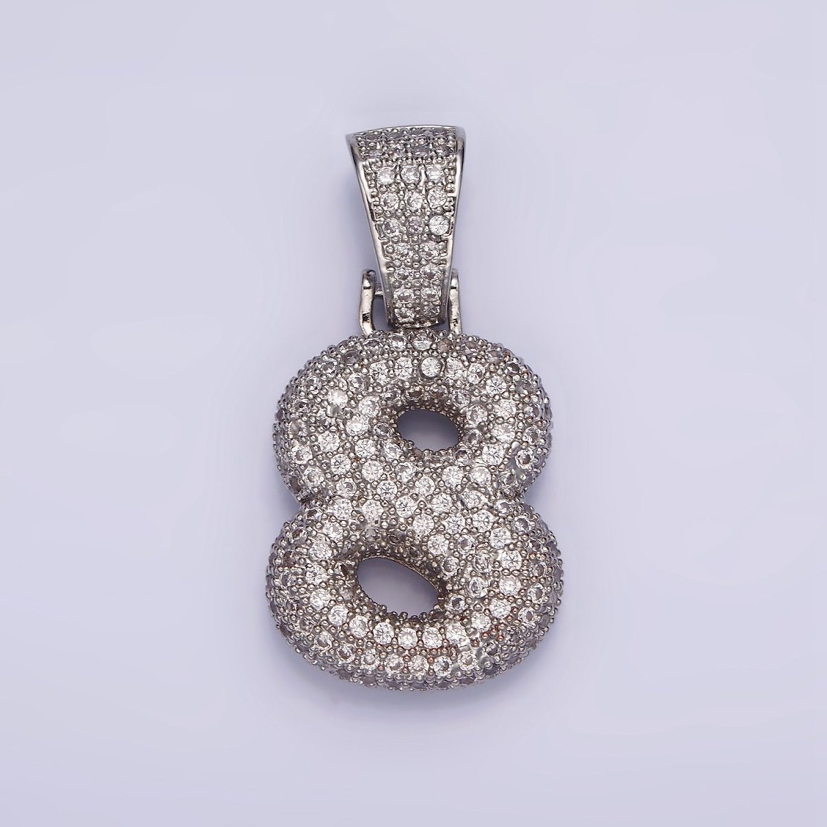 White Gold Filled 25mm Number 0-9 Dome Clear Micro Paved CZ Pendant | AA705 - AA714