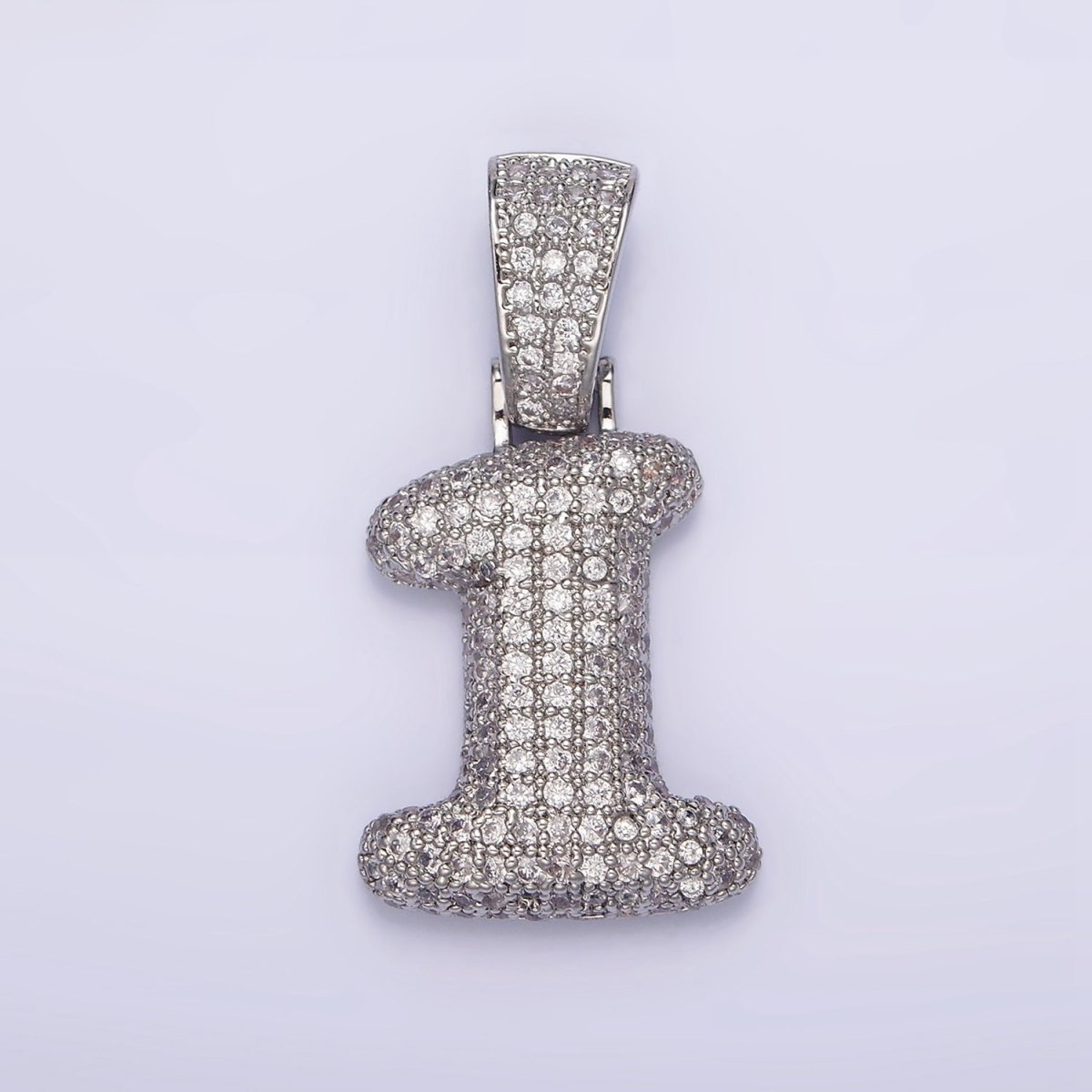 White Gold Filled 25mm Number 0-9 Dome Clear Micro Paved CZ Pendant | AA705 - AA714
