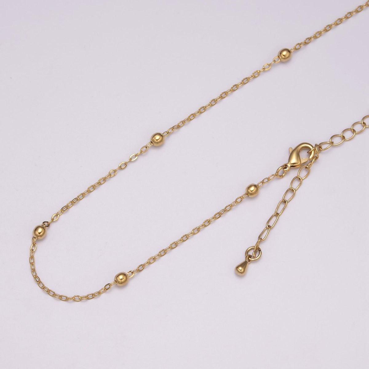 White Gold Filled 3.3mm Satellite Bead Rolo 18 Inch Layering Chain Necklace w. Extender | WA-433 Clearance Pricing