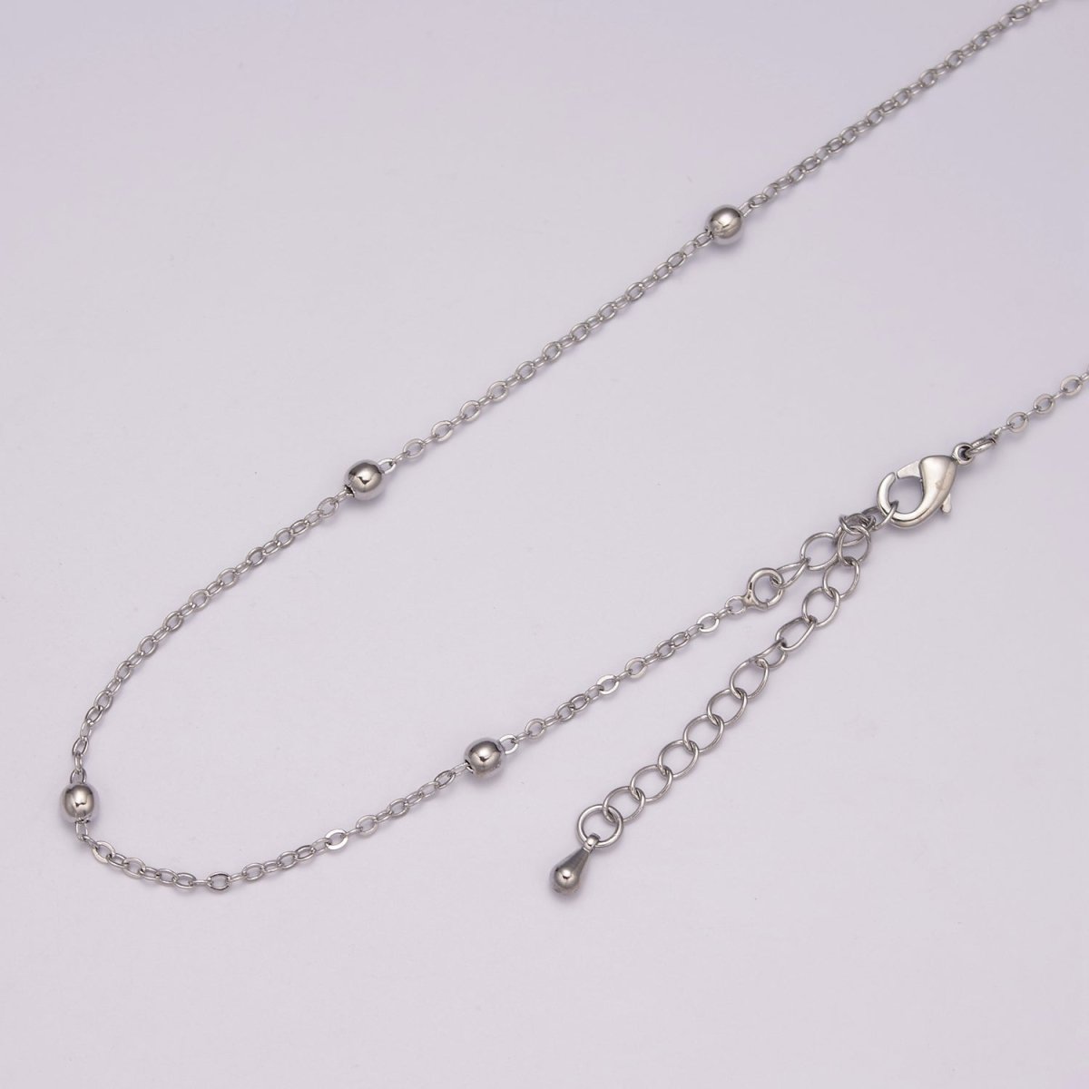 White Gold Filled 3.3mm Satellite Bead Rolo 18 Inch Layering Chain Necklace w. Extender | WA-433 Clearance Pricing